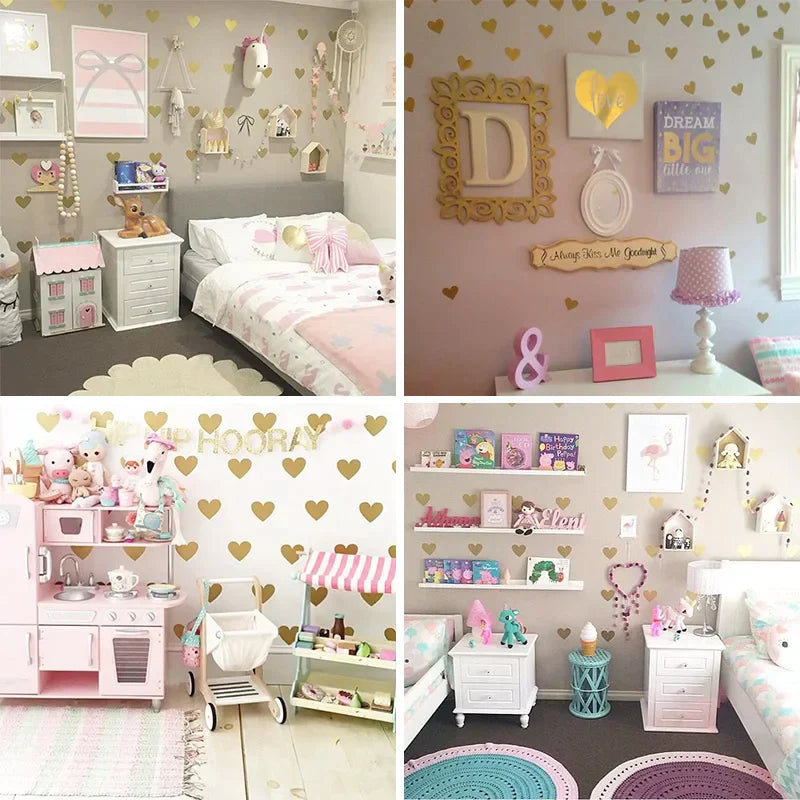 Baby Girl Room Decorative Stickers Gold Heart Wall Sticker For Kids Room Wall Decal Stickers Room Decoration Kids Wall Stickers