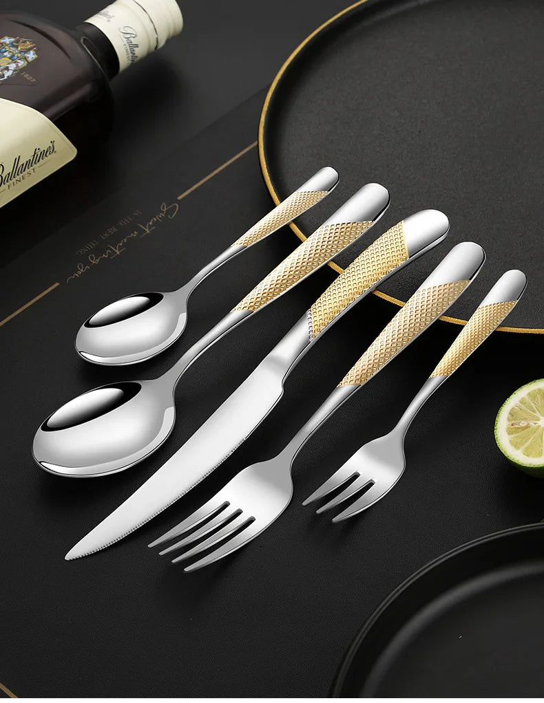 4 Pcs or 5 PCS stainless steel cutlery set steak knife and fork dessert spoon coffee spoon Flatware set Kitchen dishes full sets