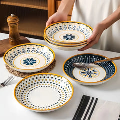 4 pcs ceramic 8-inch discs, Japanese dining table serving plates, relief craft salad pasta plates