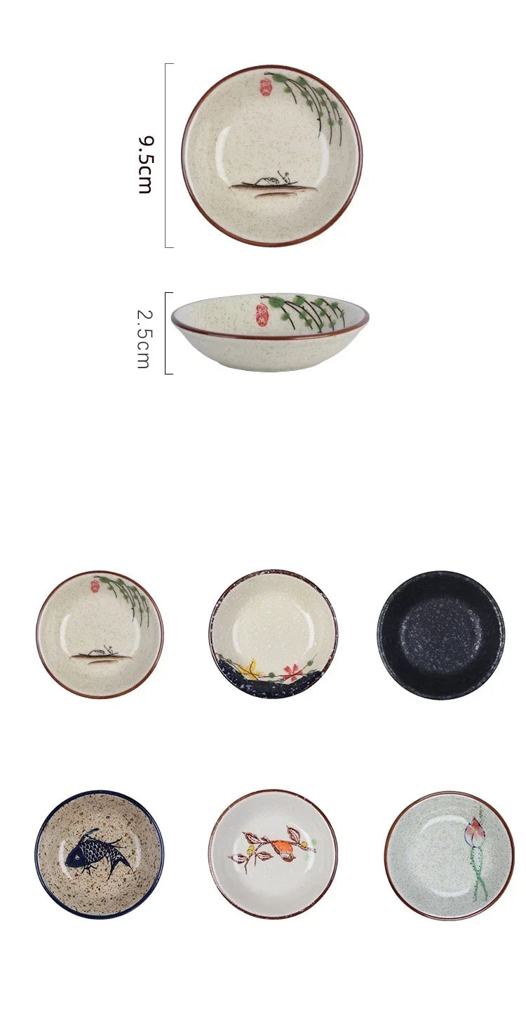 Ceramic Season Dish Japanese Flower Bird Pattern Porcelain Taste Plate Round Small Plate Dipping Saucer Dish Kitchen Tableware