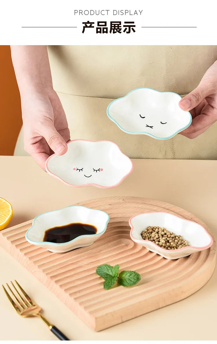 Ceramic Cute Clouds Dipping Sauce Dish Hot Pot Seasoning Dishes Salad Bowl Tableware Kitchen Soy Vinegar Snake Dessert Plate