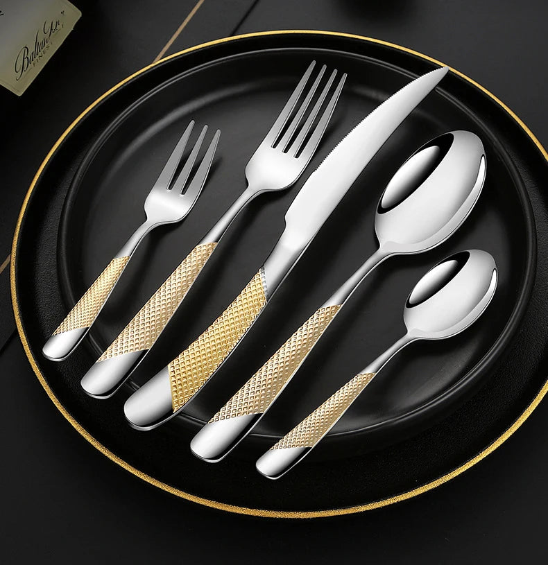 4 Pcs or 5 PCS stainless steel cutlery set steak knife and fork dessert spoon coffee spoon Flatware set Kitchen dishes full sets