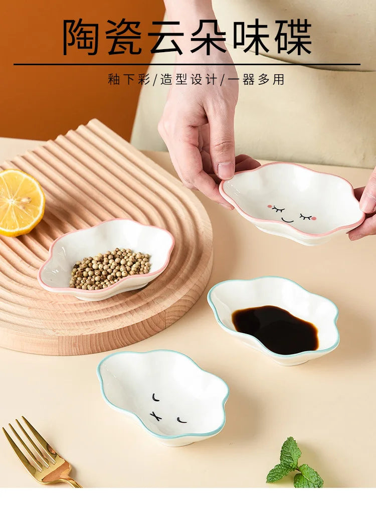 Ceramic Cute Clouds Dipping Sauce Dish Hot Pot Seasoning Dishes Salad Bowl Tableware Kitchen Soy Vinegar Snake Dessert Plate