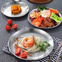 4pcs Stainless steel plates Reusable camping plates Dishwasher safe feeding Serving flat double layer round dessert plates