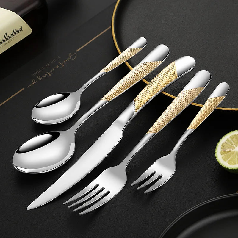 4 Pcs or 5 PCS stainless steel cutlery set steak knife and fork dessert spoon coffee spoon Flatware set Kitchen dishes full sets