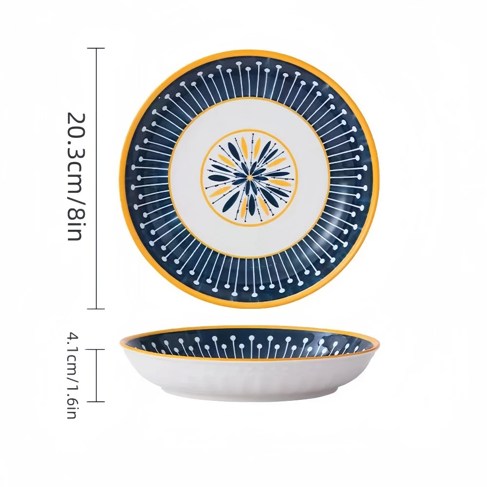 4 pcs ceramic 8-inch discs, Japanese dining table serving plates, relief craft salad pasta plates