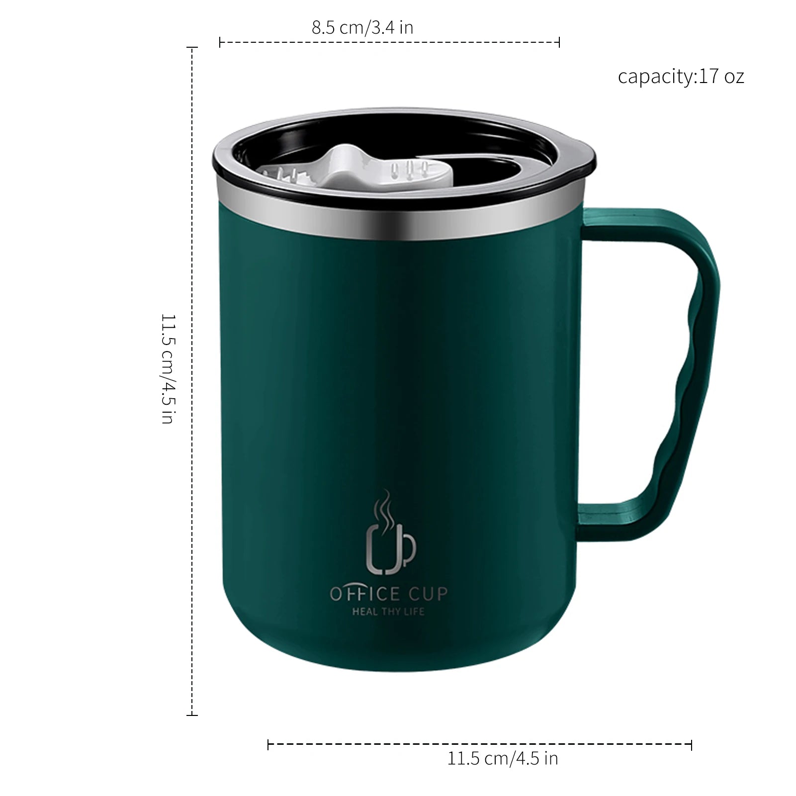 500ml/17oz 304 Stainless Steel Water Bottle Double Layers Coffee Mug Milk Cup With Plastic Lid And Handle