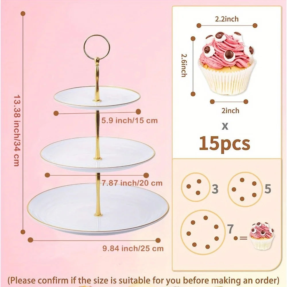 3-Tier Cake Stand Fruit Plate Tray Round Cupcake Appetizer Display Cake Dessert Tower Serving Tray Ideal for Weddings Birthdays