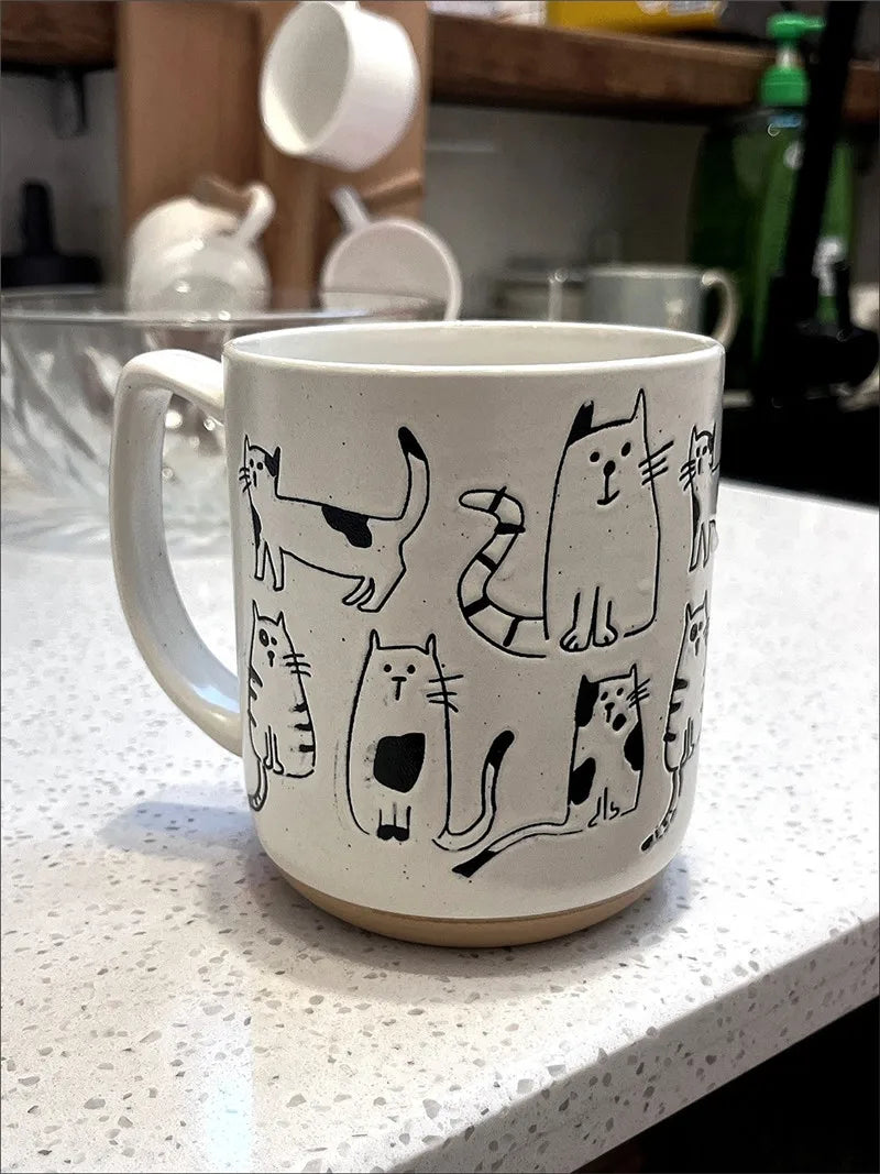 Super Cute Hand-painted Ceramic Tea Cup Cartoon Cat Large Capacity Coffee Mug Cups Home Office Kitchen Bar Creative Gift