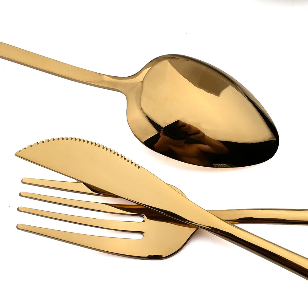 10Pcs Stainless Steel Dinnerware Set Mirror Cutlery Sets Gold Knife Dessert Fork Tea Spoon Tableware Western Kitchen Flatware