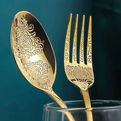 1PC Gold Cutlery Stainless Steel Fork Spoons Knife Tableware Luxury Flatware Dinnerware for Home Kitchen Restaurant