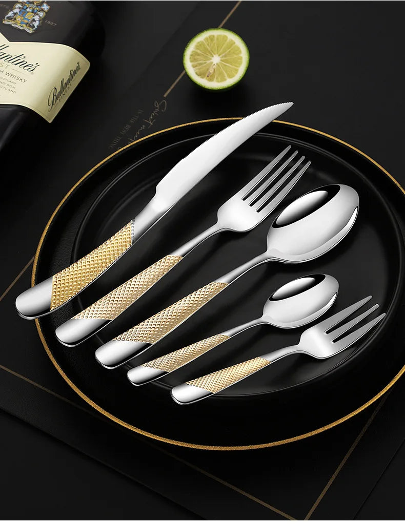 4 Pcs or 5 PCS stainless steel cutlery set steak knife and fork dessert spoon coffee spoon Flatware set Kitchen dishes full sets