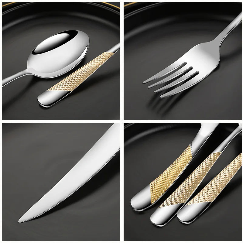 4 Pcs or 5 PCS stainless steel cutlery set steak knife and fork dessert spoon coffee spoon Flatware set Kitchen dishes full sets