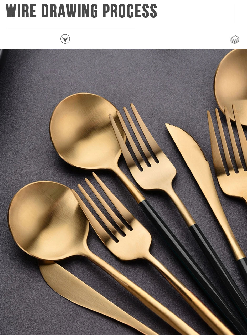 24pcs Gold Dinnerware Set Stainless Steel Tableware Set Knife Fork Spoon Flatware Set Cutlery Set Knife Fork Spoon Tea Spoon