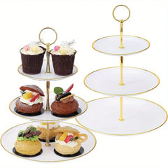 3-Tier Cake Stand Fruit Plate Tray Round Cupcake Appetizer Display Cake Dessert Tower Serving Tray Ideal for Weddings Birthdays