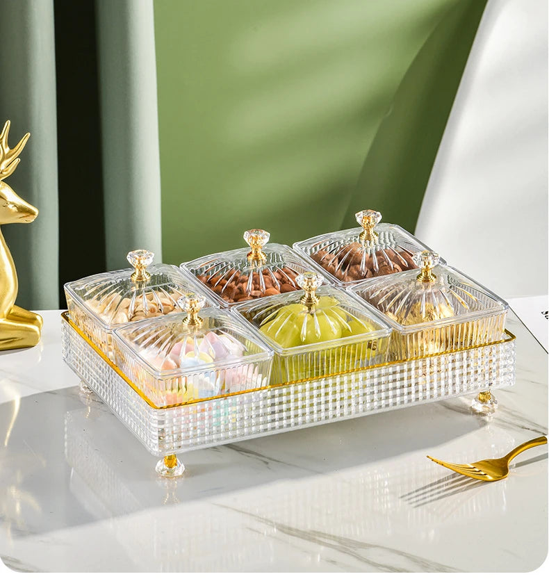 Candy Plate Light Luxury Nordic Fruit Box Home Living Room Small Snacks Divided Refreshment Tray Plastic Dried Fruit Dish