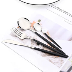 4Pcs Black Silver Dinnerware Set Stainless Steel Cutlery Set Kitchen Mirror Gold Tableware Set Dinner Knife Fork Teaspoon Set