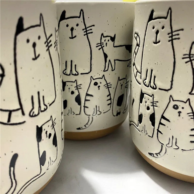 Super Cute Hand-painted Ceramic Tea Cup Cartoon Cat Large Capacity Coffee Mug Cups Home Office Kitchen Bar Creative Gift