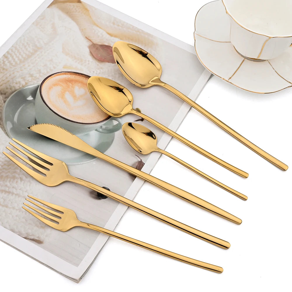 10Pcs Stainless Steel Dinnerware Set Mirror Cutlery Sets Gold Knife Dessert Fork Tea Spoon Tableware Western Kitchen Flatware