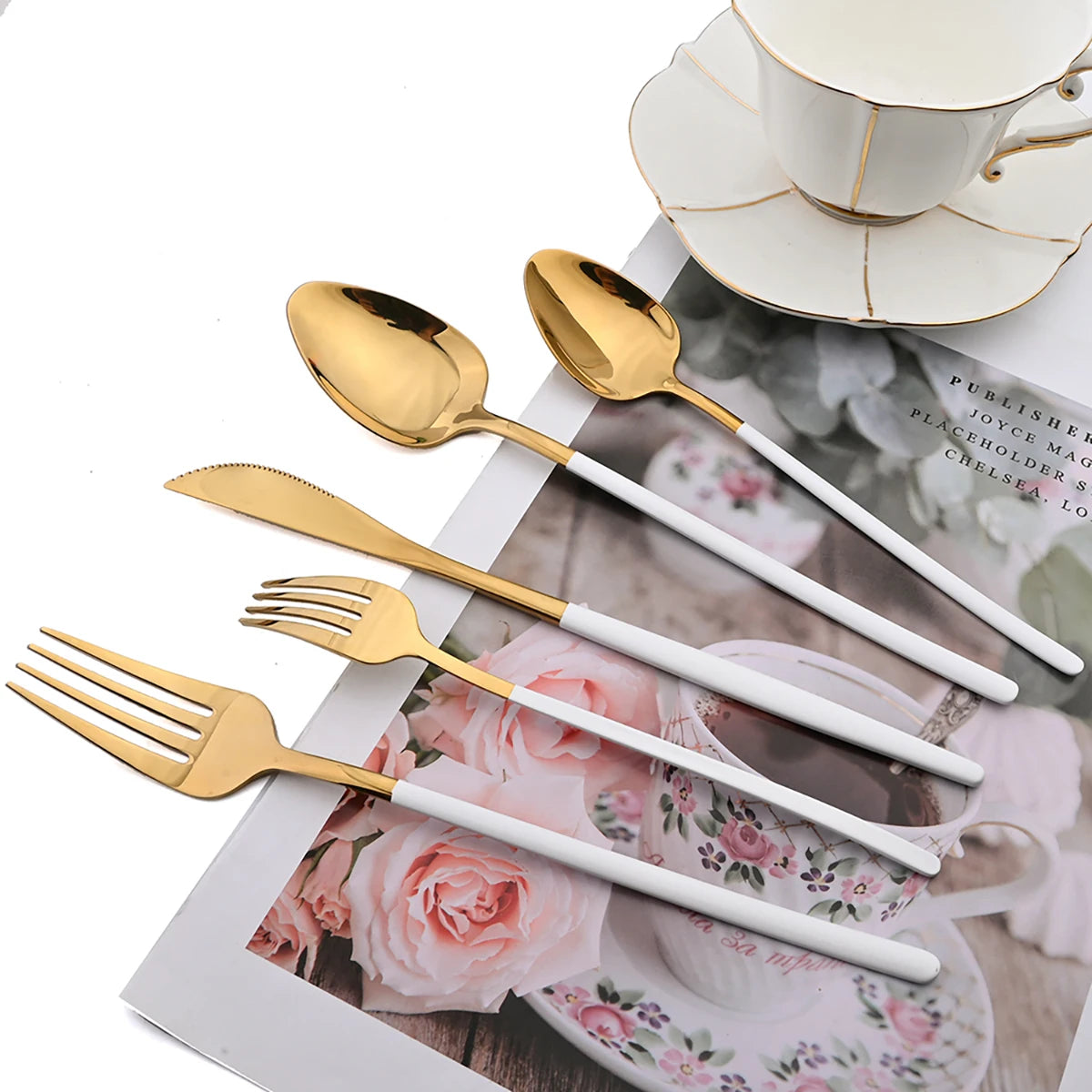 10Pcs Stainless Steel Dinnerware Set Mirror Cutlery Sets Gold Knife Dessert Fork Tea Spoon Tableware Western Kitchen Flatware