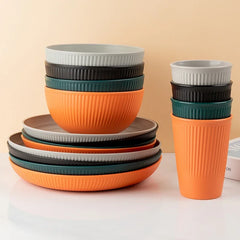 4Pcs Wheat Straw Tableware Set Plate Dish Bowl Cup Unbreakable Kitchen Eco Friendly Dishes Eating Dinnerware Camping