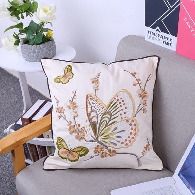 Embroidered European Pastoral Floral Cushion Cover