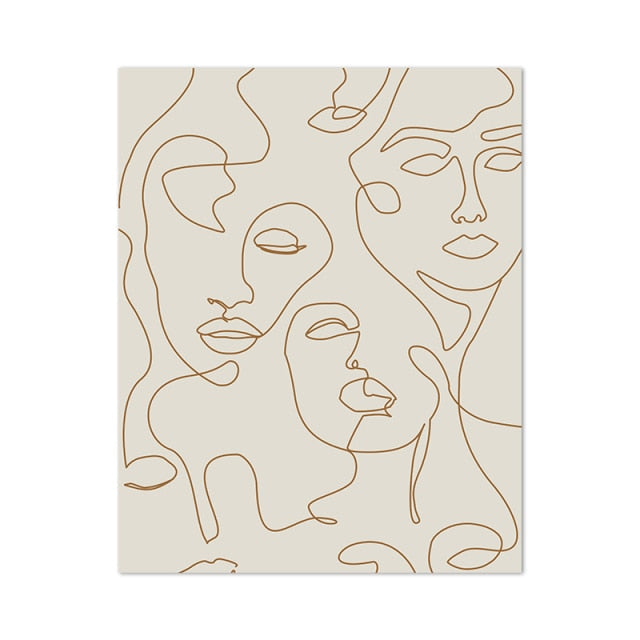 Abstract Woman Face One Line Drawing Poster